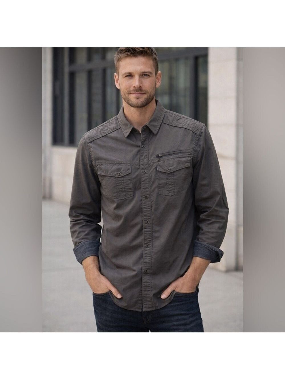 Guess Men's Charcoal button down shirt